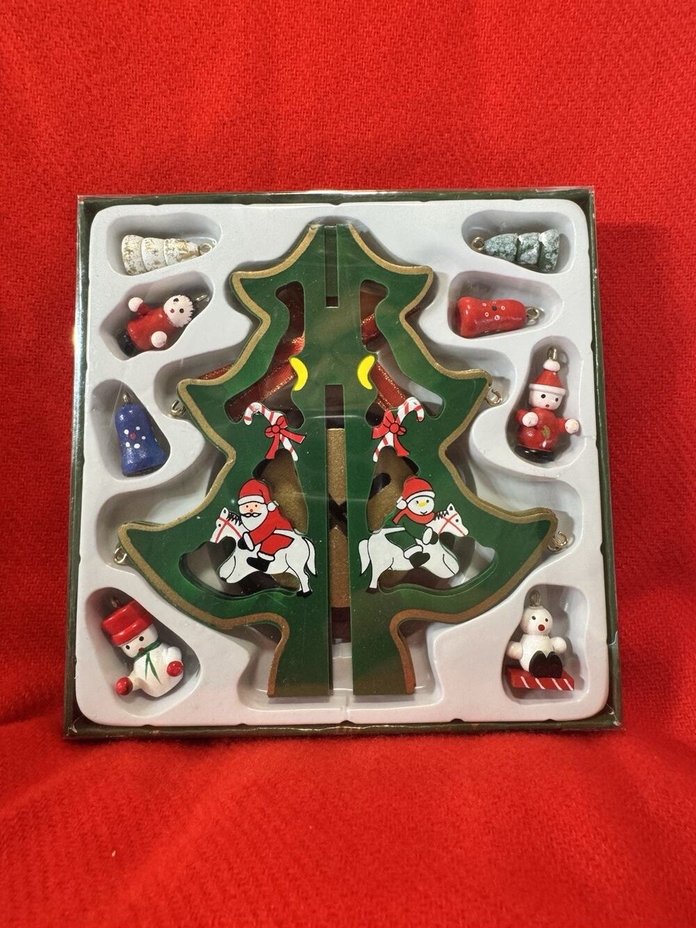 Wooden German Christmas Tree With Mini Ornaments, Ribbon & Stand, Pfaff W149 NEW